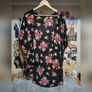 Black Floral Kimono Cardigan